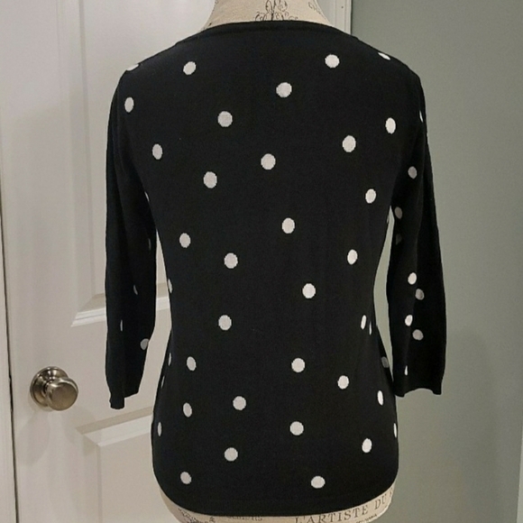 Talbots Silk Blend Black And White Dot V-Neck Cardigan - Size Small Petite - Picture 5 of 9